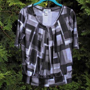 Calvin Klein Black/Gray/Silver Print Short-Sleeve Stretchy Blouse